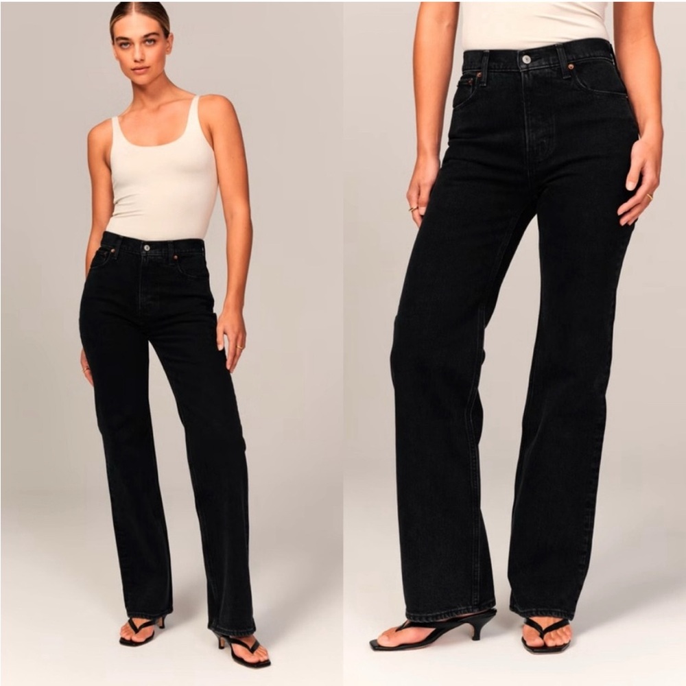Abercrombie The 90s Straight Ultra High Rise Jeans Curve Love Black sz 27 long